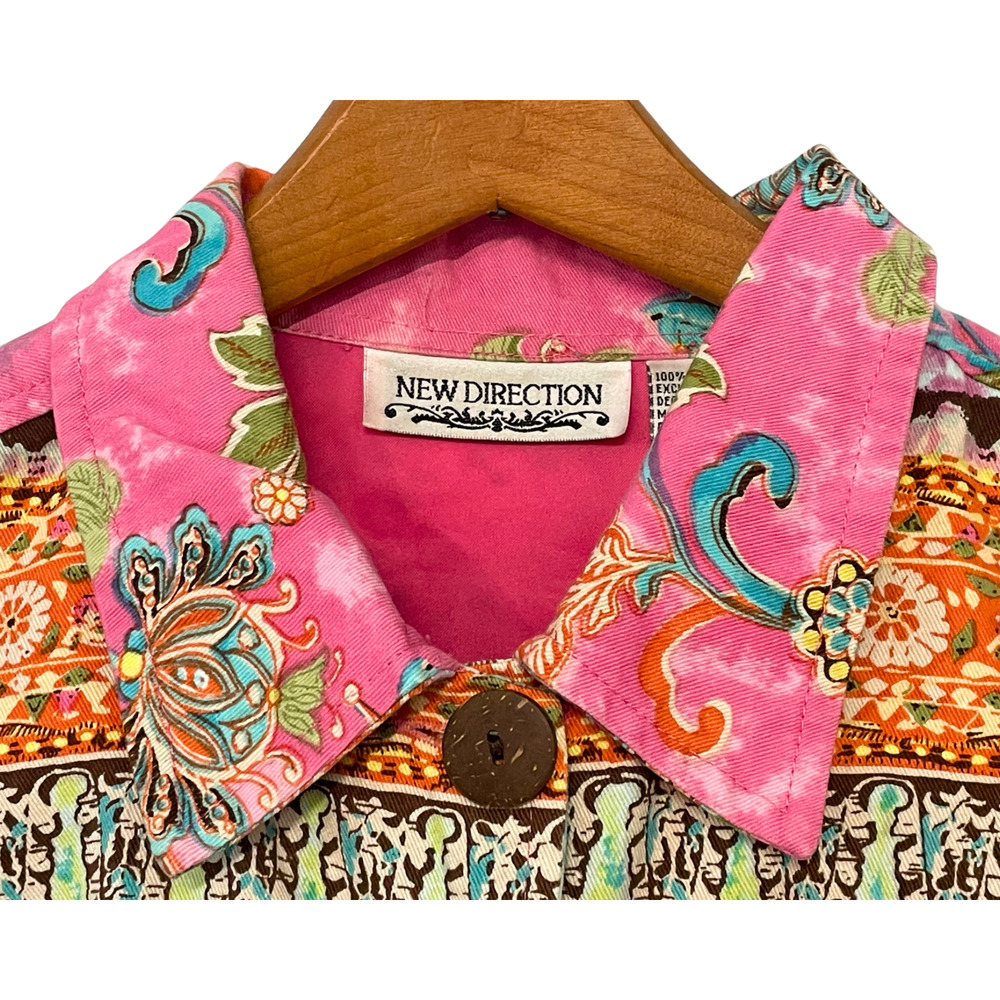Vtg Y2K New Direction Sz M Button Front Jacket Artsy Boho Paisley Pink Cotton - Picture 5 of 10
